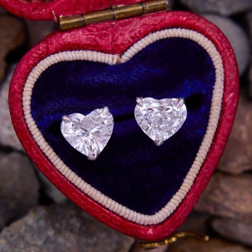 Heart Diamond Stud Earrings 14K White Gold