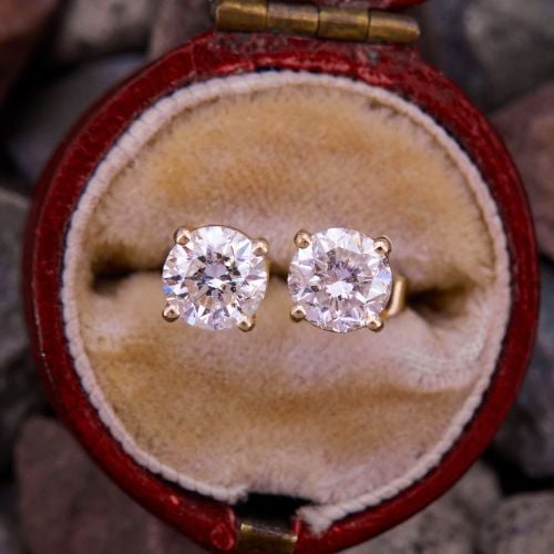 Classic Round Brilliant Diamond Stud Earrings 14K Yellow Gold 