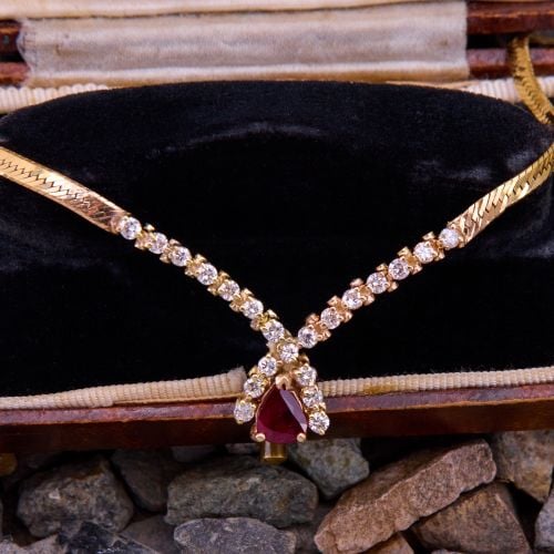 Crossover Diamond & Ruby Necklace 14K Yellow Gold