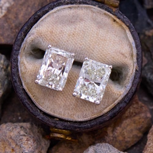 Radiant Cut Diamond Stud Earrings 14K White Gold GIA