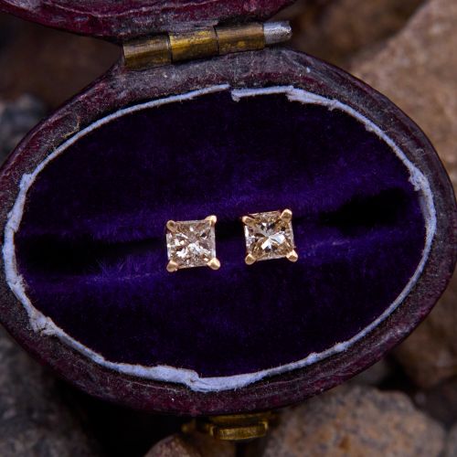 Petite Princess Diamond Stud Earrings 14K Yellow Gold