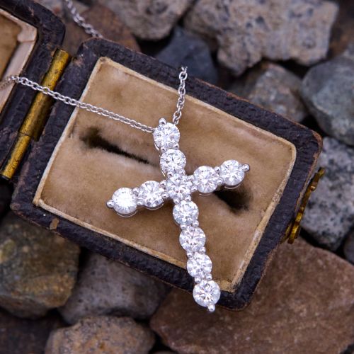 1 Carat Diamond Cross Pendant Necklace Platinum