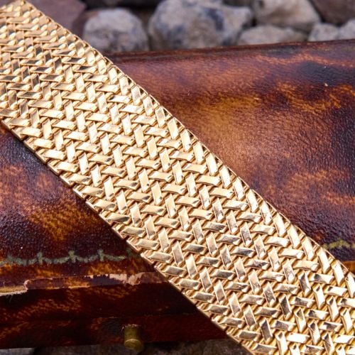 Italian Wide Woven Gold Bracelet 18K Yellow Gold