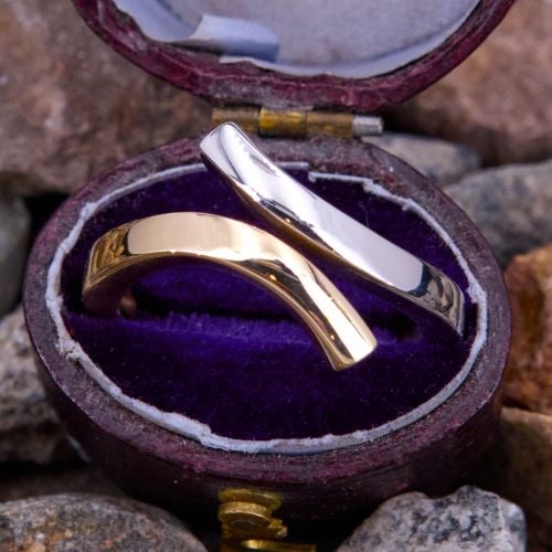 Two Tone Open Bypass Ring 14K Gold