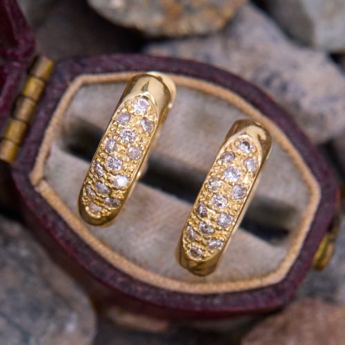 Pavé Diamond Huggie Hoop Earrings 14K Yellow Gold