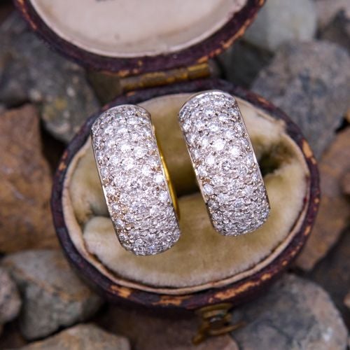 Two Tone Pavé Diamond Huggie Earrings 18K Gold