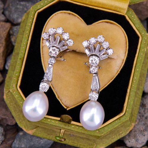 Chic Diamond & Pearl Drop Earrings Platinum