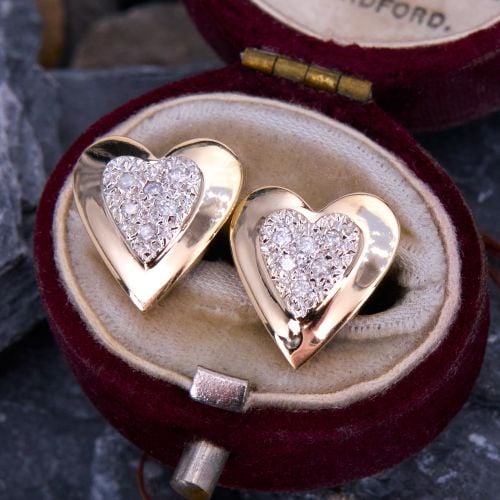 Double Heart Diamond Earrings 14K Yellow Gold