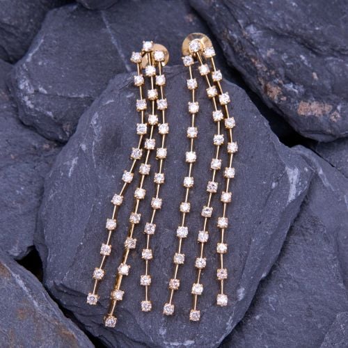 Diamond Waterfall Dangle Earrings 14K Yellow Gold