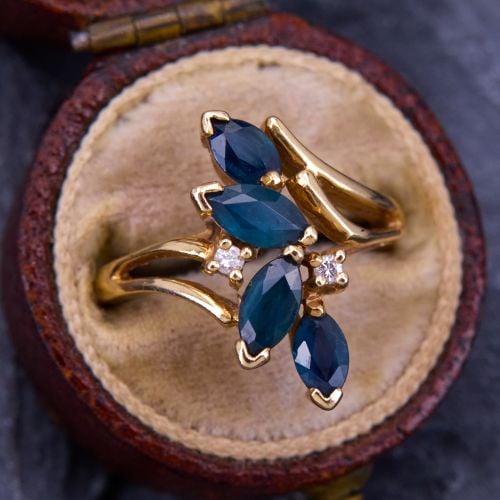 Marquise Sapphire Ring w/ Diamond Accents 14K Yellow Gold