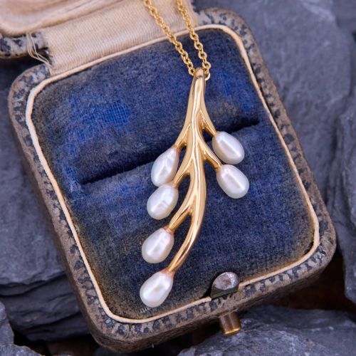Sweet Rice Pearl Pendant Necklace 14K Yellow Gold