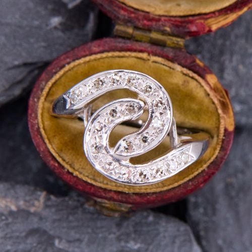 Vintage Interlocking Diamond Bypass Ring 14K White Gold