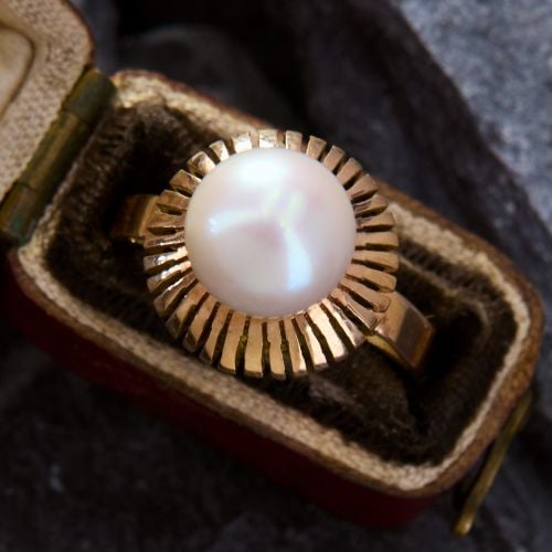 Vintage Domed Pearl Ring 14K Rosy Yellow Gold