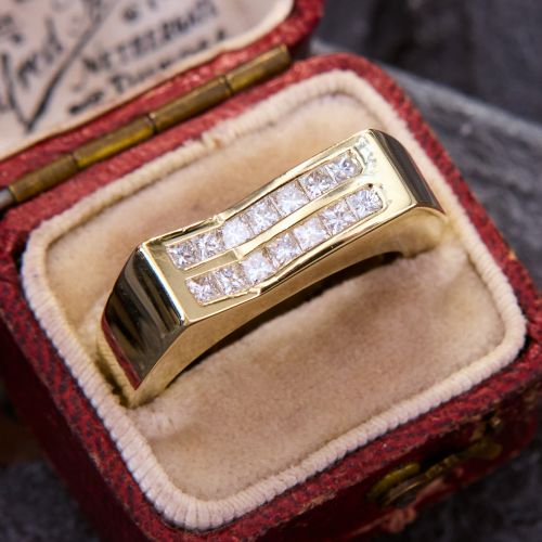 Architectural Channel-Set Princess Cut Diamond Ring 18K Yellow Gold