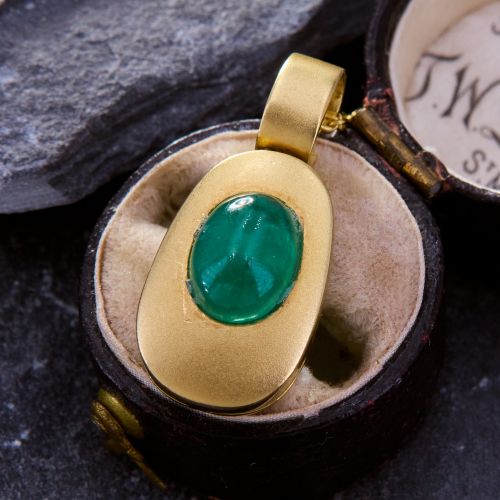 Oval Cabochon Emerald Pendant Necklace 18K/ 14K Yellow Gold