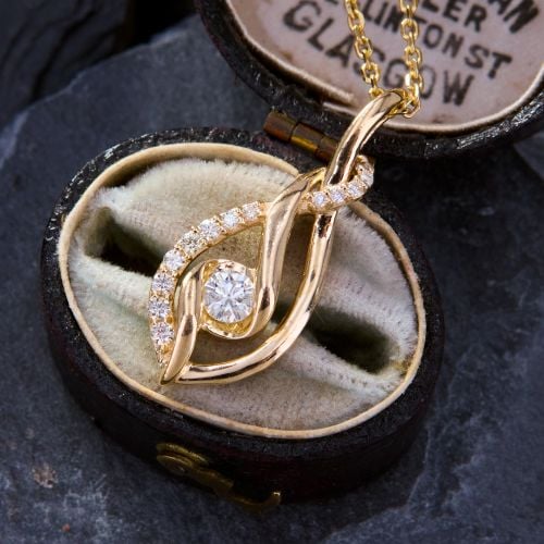 Elongated Diamond Pendant Necklace 14K Yellow Gold