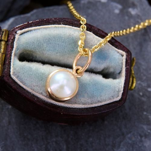Sweet Half Pearl Pendant Necklace 14K Yellow Gold