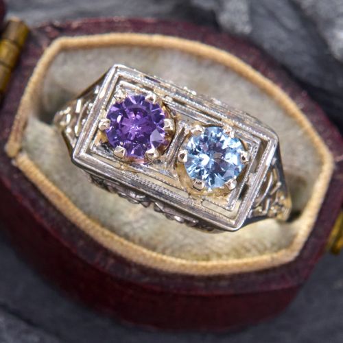 Blue & Purple Two Stone Ring 14K White Gold