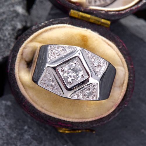 Geometric Mens Diamond Ring 14K White Gold