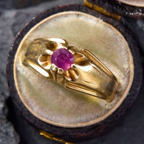 Vintage Mens Ruby Ring 18K Yellow Gold
