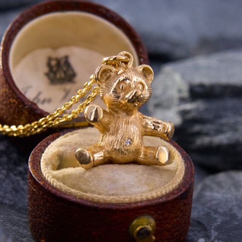 Adorable Teddy Bear Pendant w/Diamond Accent 14K Yellow Gold