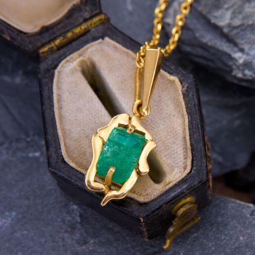 Freeform Rough Crystal Emerald Pendant 18K Yellow Gold