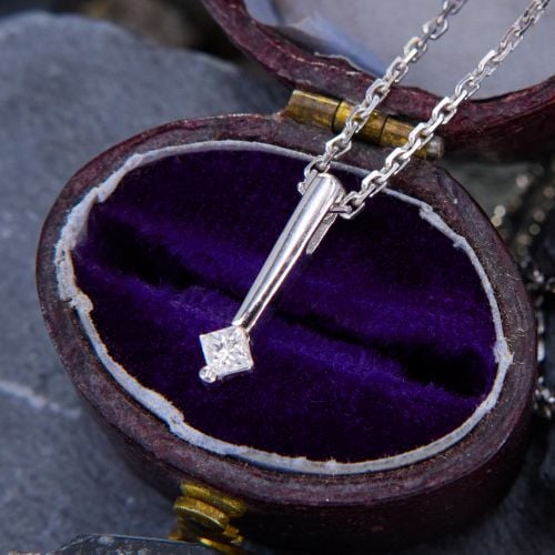 Princess Cut Diamond Pendant Necklace 14K White Gold