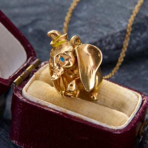 Magical Elephant Charm Pendant Necklace 14K Yellow Gold