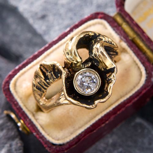 Naturalistic Antiqued Diamond Ring 14K Yellow Gold