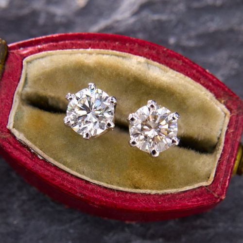 1 Carat Diamond Stud Earrings 14K White Gold