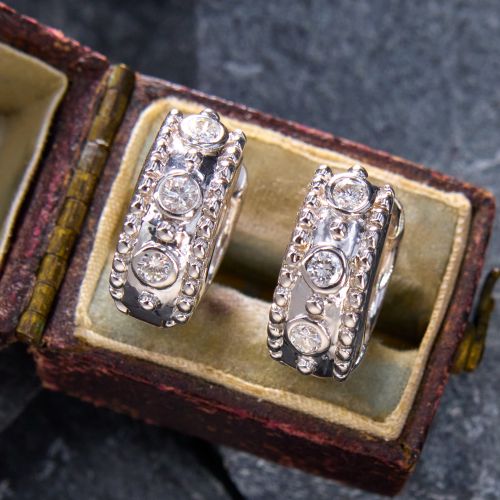 Sweet Huggie Hoop Diamond Earrings 14K White Gold
