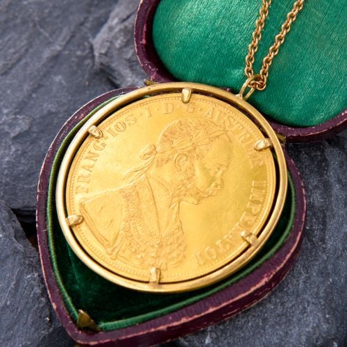 Large Austrian Four Ducat Coin Necklace 22K / 14K Yellow Gold