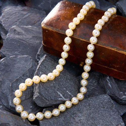 Classic Strand Of Pearls Necklace 14K Yellow Gold