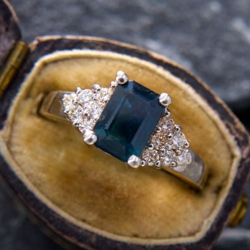 Deep Blue Sapphire Ring 14K White Gold