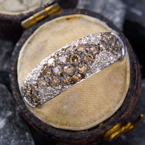 Domed Champagne Diamond Band Ring 18K White Gold