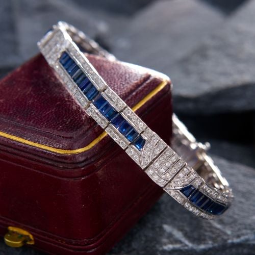 Sleek Sapphire & Diamond Bracelet 14K White Gold