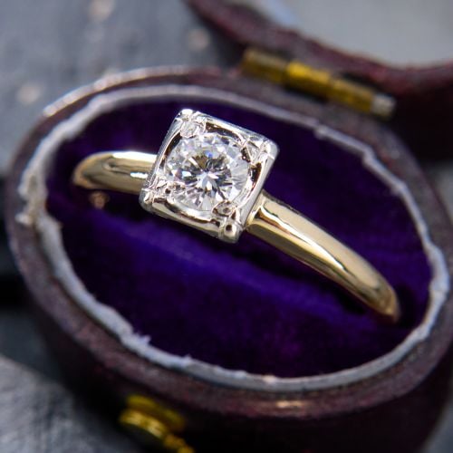 Vintage Diamond Engagement Ring 14K Two Tone Gold .25Ct H/VS1