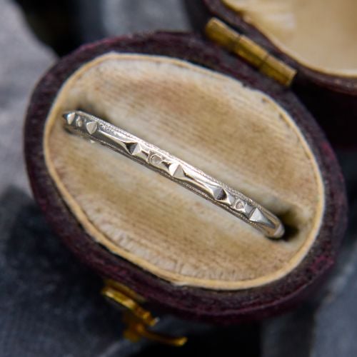 Engraved Antique Wedding Band Ring 18K White Gold