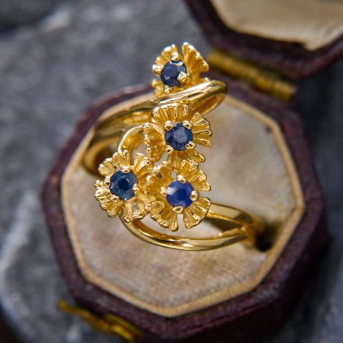 Sapphire Flower Ring 14K Yellow Gold