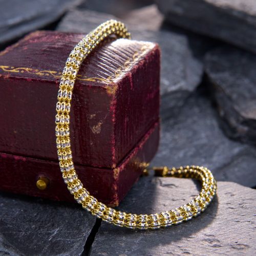 Glittering Two Tone Chain Bracelet 14K Yellow & White Gold