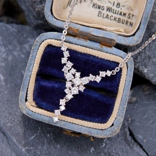 Petite Cluster Drop Diamond Necklace 14K White Gold