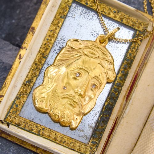 Crying Jesus Pendant Necklace 18K & 14K Yellow Gold