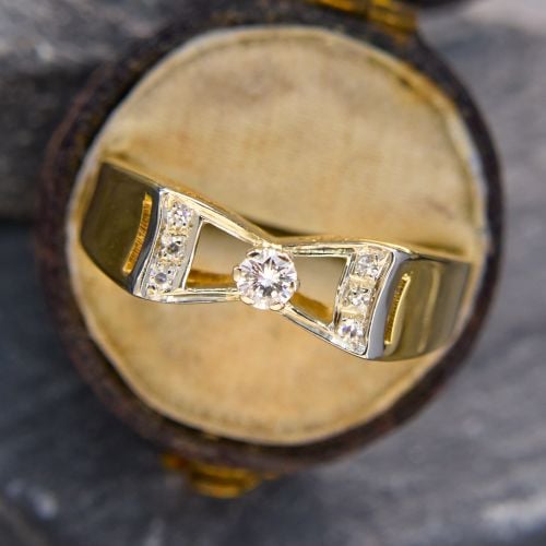 Vintage Bow Motif Diamond Ring 18K Two Tone Gold