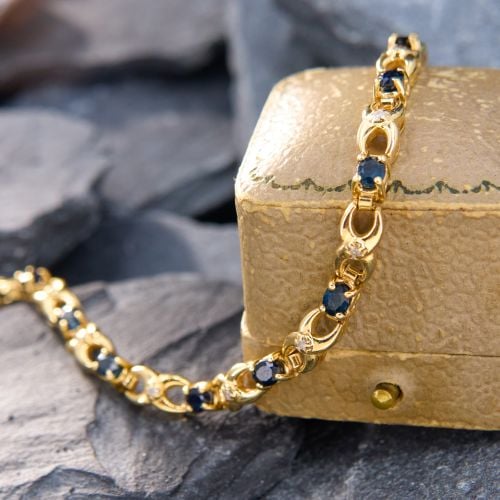 Chic Sapphire & Diamond Bracelet 14K Yellow Gold