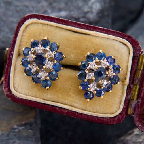 Pear Sapphire Double Halo Stud Earrings 14K Yellow Gold