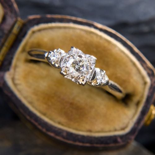 Vintage Diamond Engagement Ring 14K White Gold 