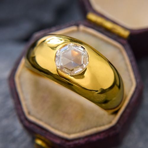 Unique Mens Rose Cut Diamond Ring 18K Yellow Gold