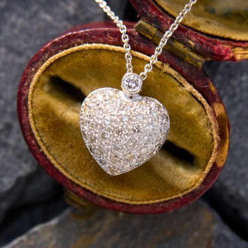Pavé Diamond Heart Pendant Necklace 18K White Gold