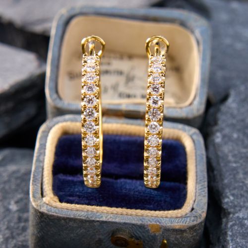 Sparkling Diamond Hoop Earrings 18K Yellow Gold