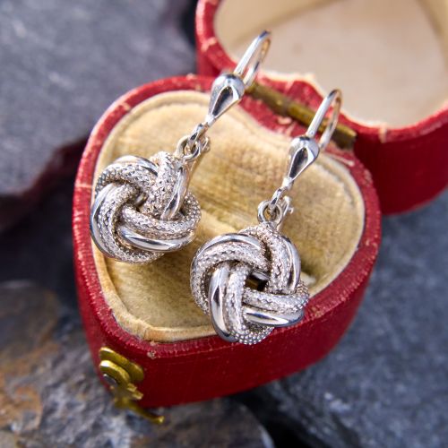 Love Knot Dangle Earrings 14K White Gold